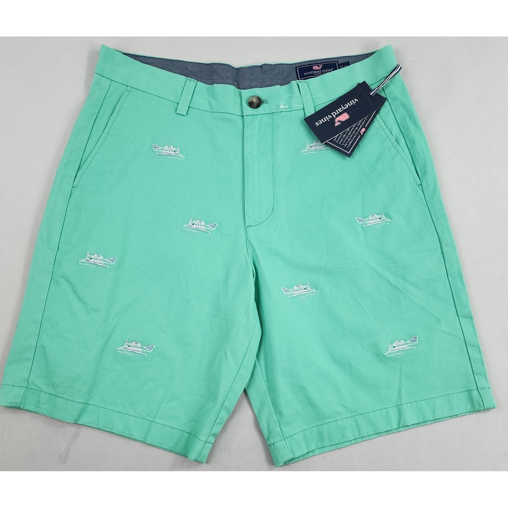 Vineyard Vines Breaker Shorts Mens 32 Green Sea Plane Embroidered 9 Inch Inseam